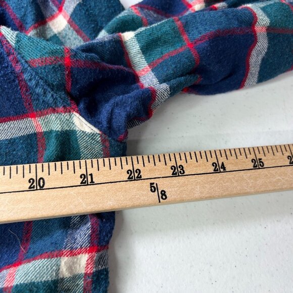 J Crew Mens Long Sleeve Button Up Plaid Flannel Shirt Medium Slim Fit Blue Green - Picture 6 of 8